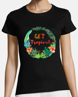 Get Tropical - Mujer, manga corta, negra, algodón orgánico