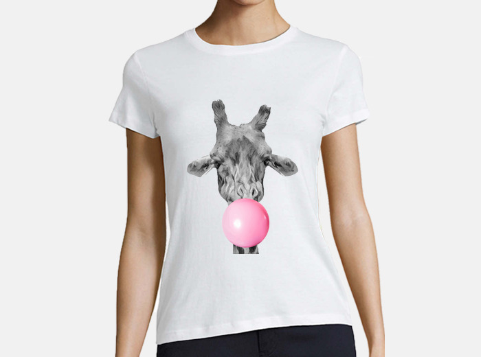 Giraffe bubble gum tee shirt woman white tostadora