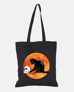 gracioso gato negro con calavera a la l