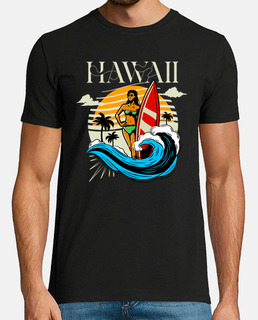 Hawaii surf coucher de soleil rétro