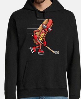 hot dog nel panino giocando a hockey su