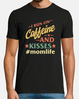 I Run On Caffeine And Kisses Mom life Shirt Vintage Mama Birthday Mothers Day Gift For Her Womens Co