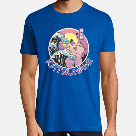 Japanese katsunami cats waves pun t-shirt tostadora