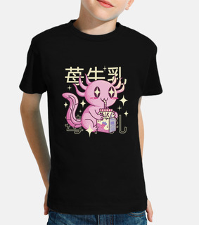 Kawaii Axolotl Drinking Strawberry Milk