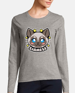 kawaii chibi visage de chat siamois - manche longue femme