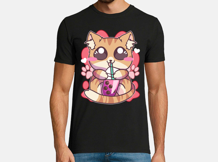 Kitty drinking boba tea kawaii anime t-shirt | tostadora