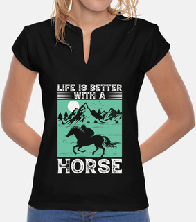 la vida es mejor con un caballo mujer vintage, cuello mao