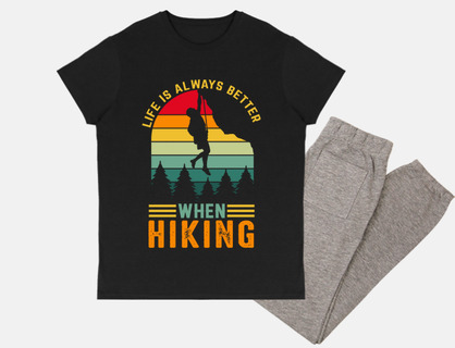 la vida es mejor cuando se practica senderismo, escalada, aventura camiseta para hombre, manga corta