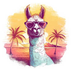 Felpa lama con occhiali da sole in spiaggia c tostadora