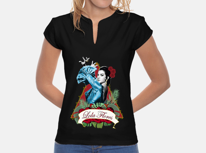 Camiseta lola flores. mujer cuello mao laTostadora