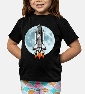 Luna llena y Cohete Espacial Gris