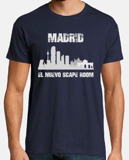 Madrid Scape Room. Hombre, manga corta, azul marino, calidad extra