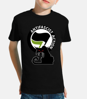 maglietta per bambini - gatto antifa verde internazionale