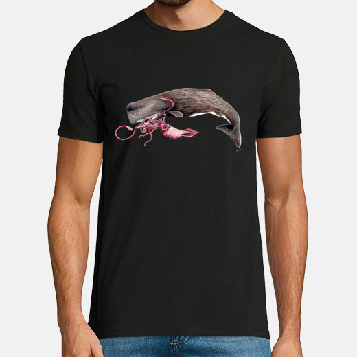 Man sperm whale and giant squid t-shirt tostadora