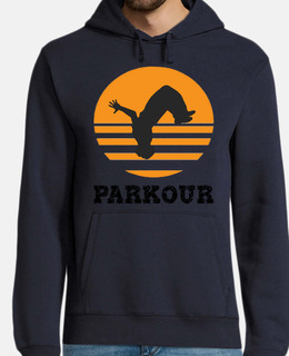 man, hoodie, navy blue, parkour