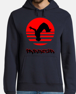 man, hoodie, navy blue, parkour
