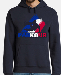 man, hoodie, navy blue, parkour