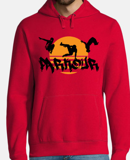 man, hoodie, red, parkour