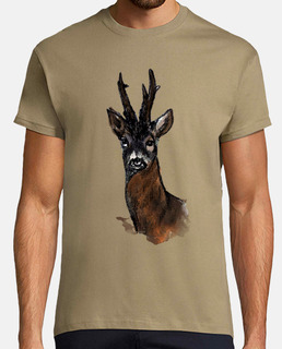man, t-shirt with roe deer, short sleeves, khaki, extra quality
