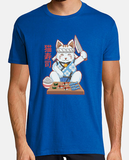Maneki neko sushi bar kawaii comida cruda para gatos Chef japonés camiseta