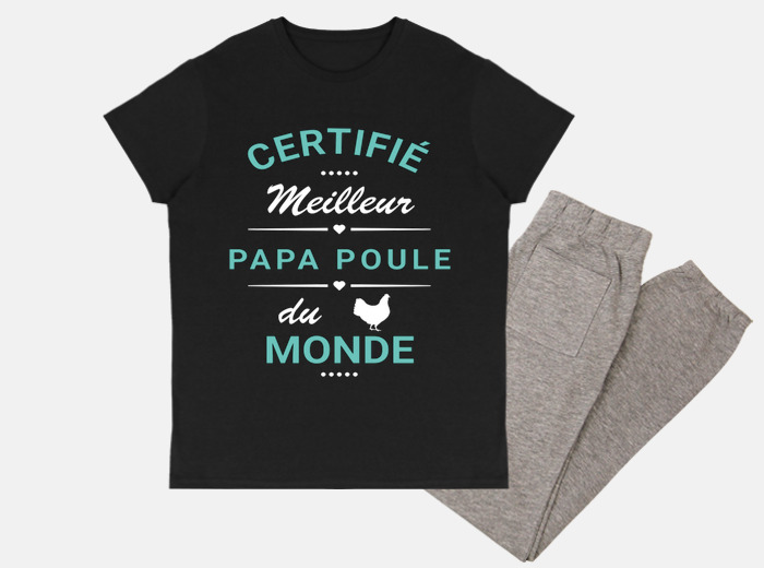 Anniversaire Papa Tee-shirt papa Poule. 100% Coton Col V Ou Col