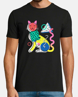 memphis cat design shirt hombre