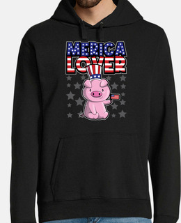 Merica Lover  Happy 4th of July  Pig USA Flag
