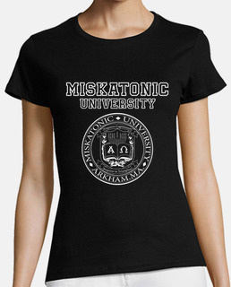 Miskatonic university logo Lovecraft Mujer, manga corta, negra, algodón orgánico