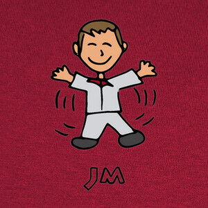 T-shirt figura che salta in tuta da ginnastica