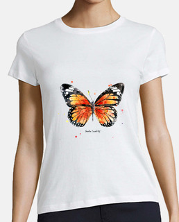 Mujer, manga corta, blanca, mariposa