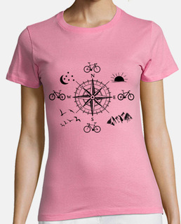Mujer, manga corta, rosa, algodón orgánico, bicicleta