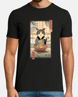 neko ramen ukiyo-e camisa hombre