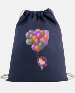 Niña volando con globos