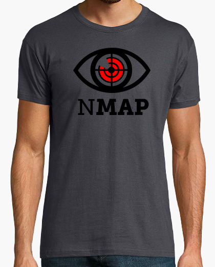 NMAP Logo Negro y Rojo. camiseta gris chico.