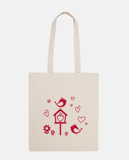 Pájaros en el huerto. Bolsa tela 100% algodón