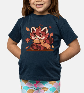 panda rosso foglie cadute - maglietta per bambini