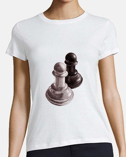 peones de ajedrez en blanco y negro de la camiseta