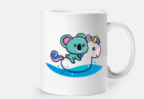 pequeño koala en su boya unicornio