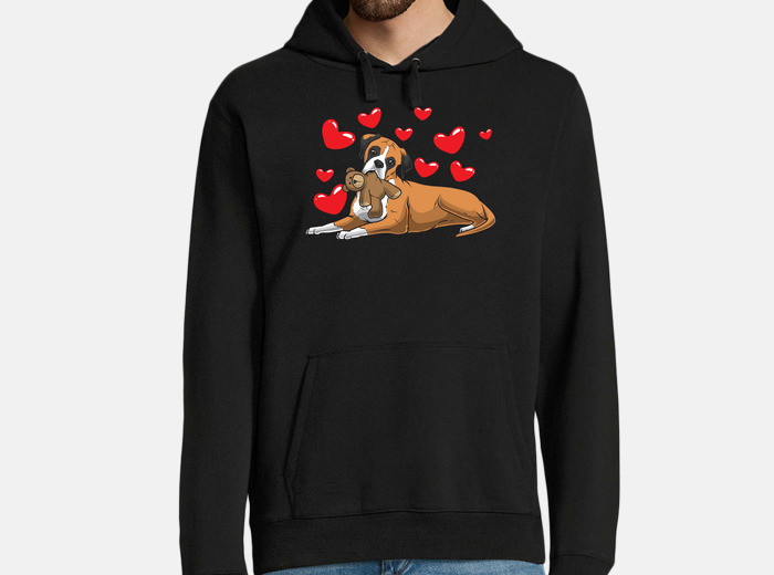 Sudadera perro boxer con peluche y corazones laTostadora