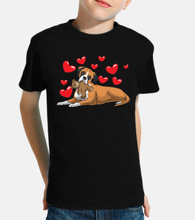 Perro boxer con peluche y corazones