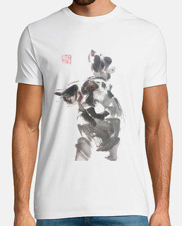 Pig Chinese painting blanco negro Hombre, manga corta, blanco, calidad extra