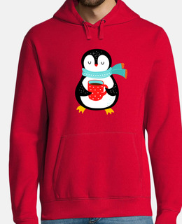 pinguino carino e accogliente con il tè