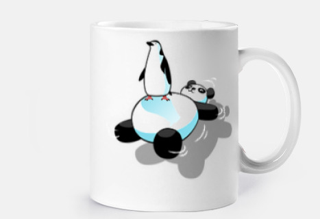 Pingüino encima de oso panda kawaii