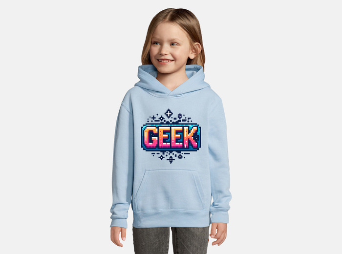 Pink and blue geek kids hoodie tostadora