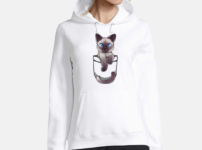 Pocket cute siamese cat hoodie tostadora