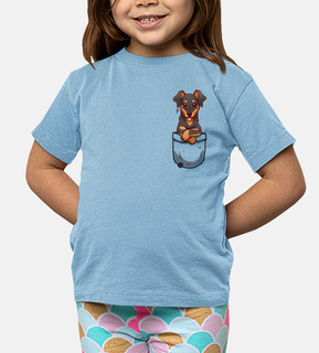 pocket simpatico cane dobermann - maglietta per bambini