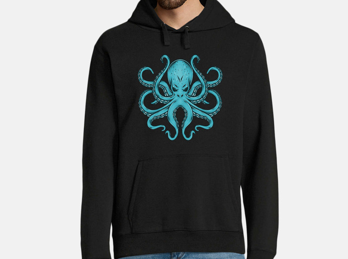 Felpa polpo blu oceano mare vita kraken tostadora