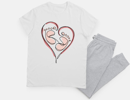 pregnant woman heart design and baby&#39;s feet, very trendy,