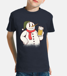 pupazzo di neve che beve birra