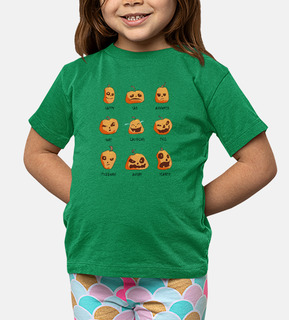ragazzo, manica corta, verde, zucche di halloween